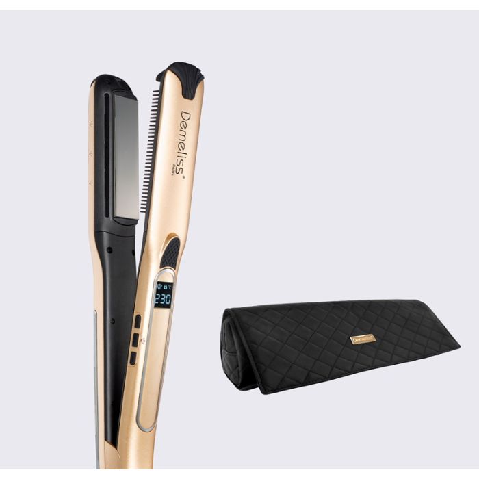 Demeliss Titanium V2.0 Exclusive Set – Professional Titanium Straightener with Heat Mat & Stylish Heat-Resistant Travel Bag