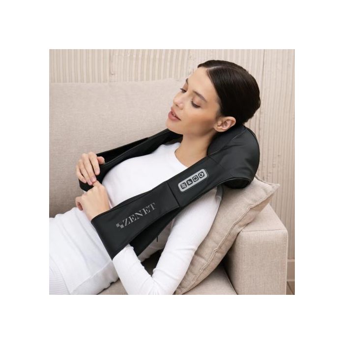 3-Д Шиацу масажор ZENET 758 за врат, рамена, крака и гръб със затопляне, електрически 3D масажор за тяло със затопляне, Черен
