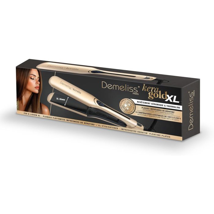 DEMELISS Kera-GOLD XL – Keratin-Infused Hair Straightener with Larger Plates