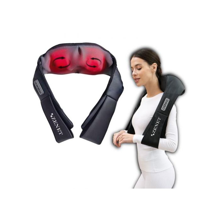 3-Д Шиацу масажор ZENET 758 за врат, рамена, крака и гръб със затопляне, електрически 3D масажор за тяло със затопляне, Черен