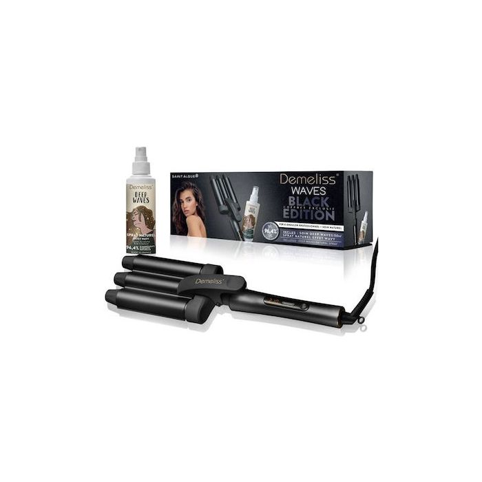 Retro press Demeliss Waves Black Edition, tourmaline-ceramic coating, LCD screen, 10 temperature levels