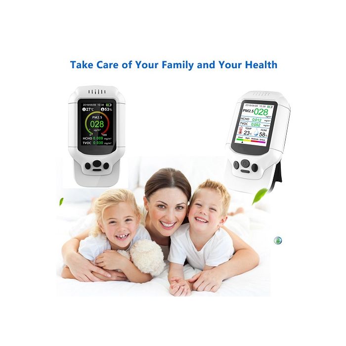 Измервател за чистота на въздуха PM2.5, AQI, TVOC/ HCHO, влажност, температура
