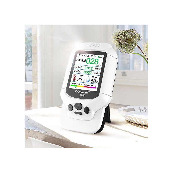 Измервател за чистота на въздуха PM2.5, AQI, TVOC/ HCHO, влажност, температура