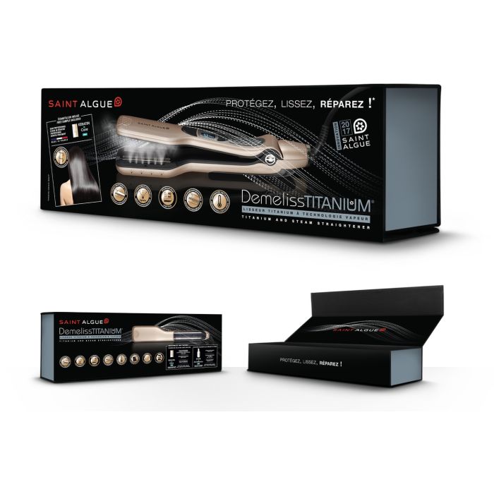 Steam hair straightener Saint Algue Demeliss TITANIUM, titanium-ceramic coating, removable comb, LCD screen